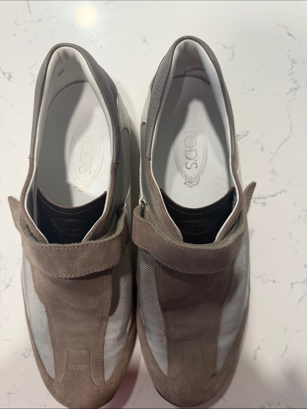 Tod's Taupe Suede & Light Gray Mesh Slip-On Sneakers